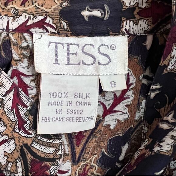Tess Vintage Button Up Long Sleeve 100% Silk Blouse Size 8 - Picture 7 of 8